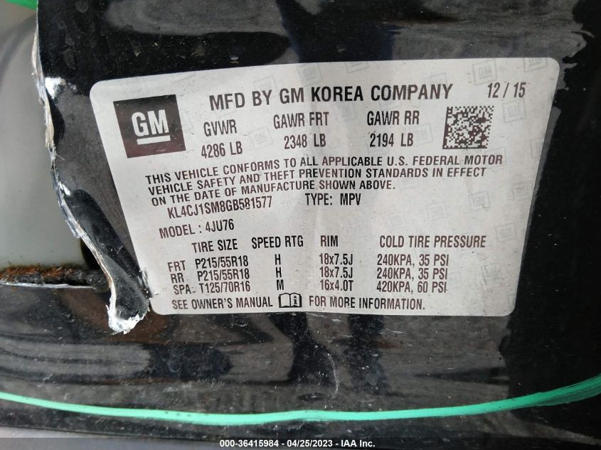 2016 BUICK ENCORE SPORT TOURING - KL4CJ1SM8GB581577