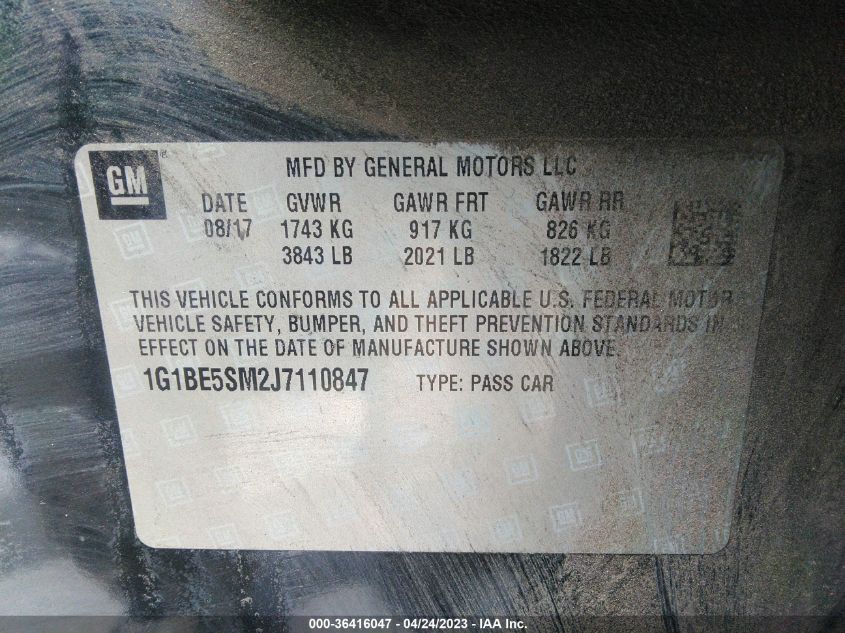 2018 CHEVROLET CRUZE LT - 1G1BE5SM2J7110847