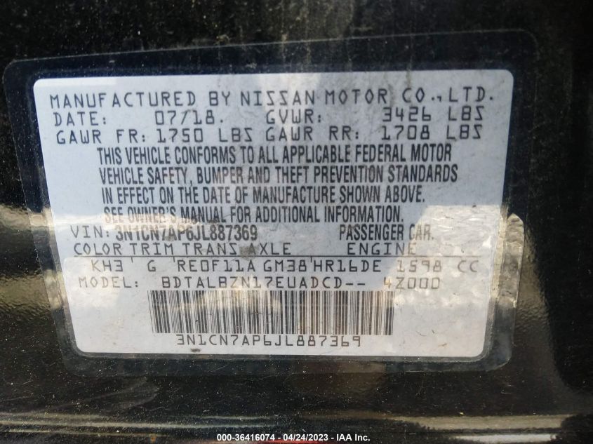 2018 NISSAN VERSA SEDAN SV - 3N1CN7AP6JL887369