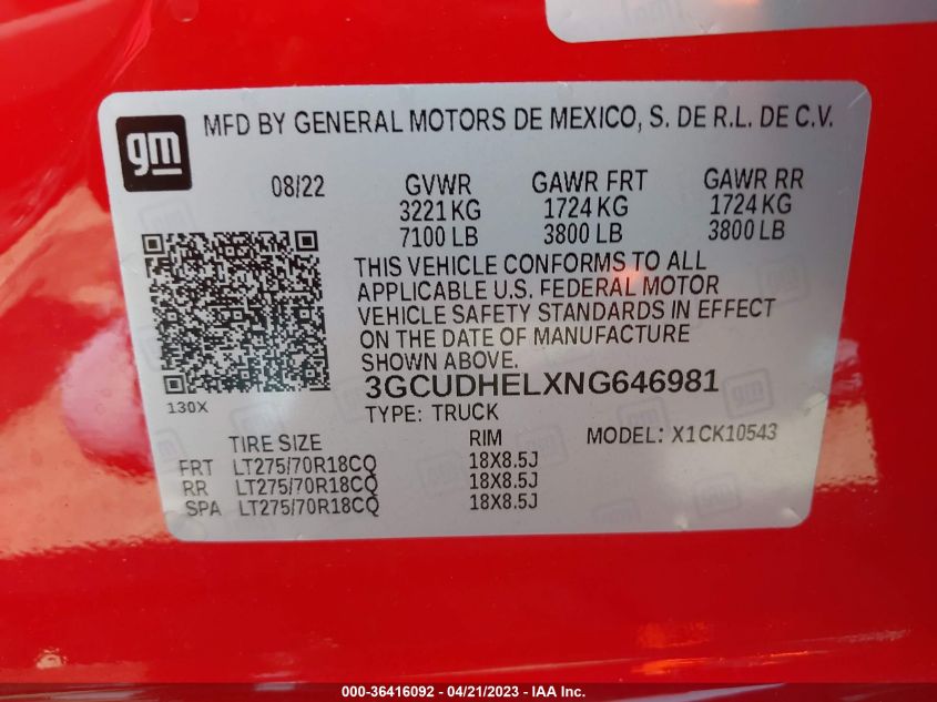 2022 CHEVROLET SILVERADO 1500 ZR2 - 3GCUDHELXNG646981