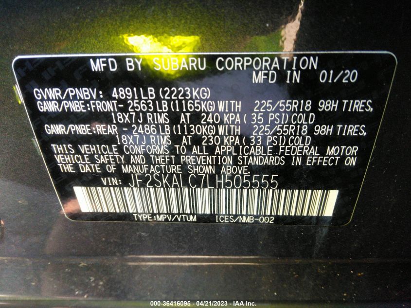 2020 SUBARU FORESTER SPORT - JF2SKALC7LH505555