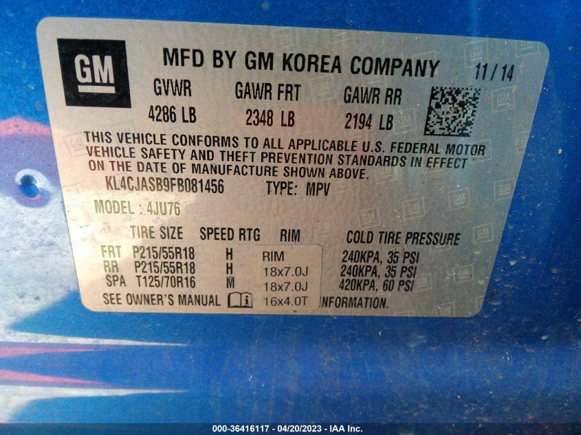 2015 BUICK ENCORE - KL4CJASB9FB081456