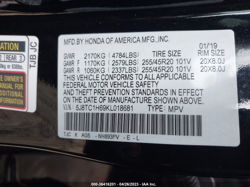 2019 ACURA RDX W/A-SPEC PKG - 5J8TC1H69KL018681