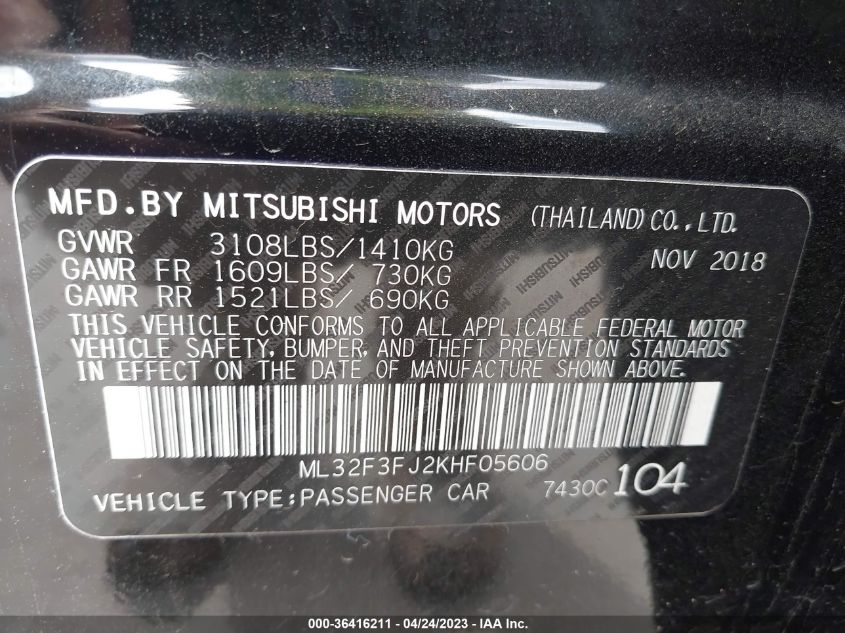 2019 MITSUBISHI MIRAGE G4 ES/RF - ML32F3FJ2KHF05606