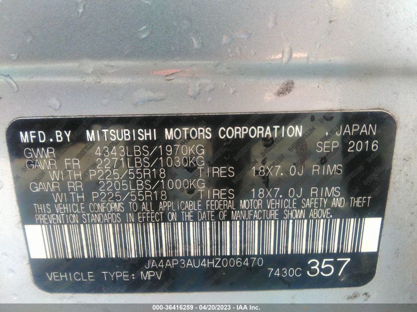 2017 MITSUBISHI OUTLANDER SPORT 2.0 - JA4AP3AU4HZ006470