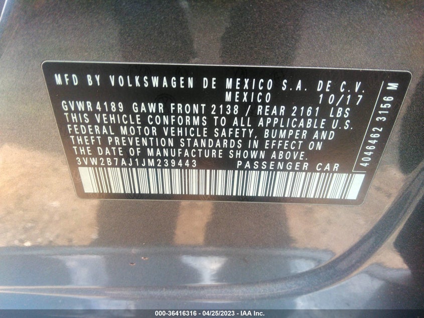 VIN 3VW2B7AJ1JM239443 2018 VOLKSWAGEN JETTA 1.4T S