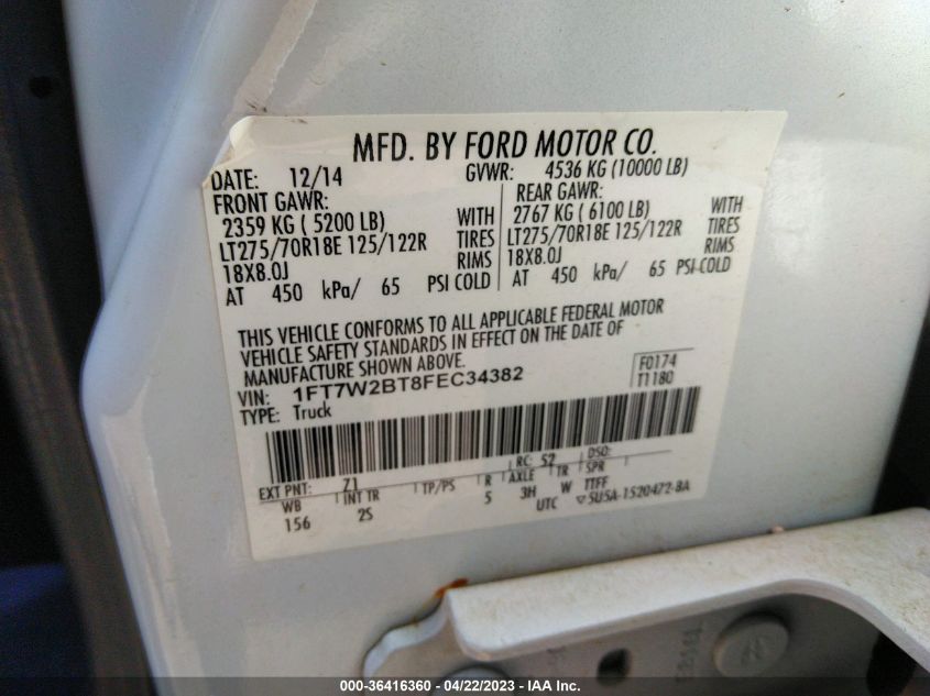 2015 FORD SUPER DUTY F-250 SRW LARIAT/PLATINUM - 1FT7W2BT8FEC34382