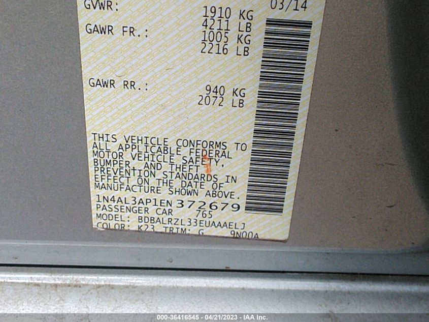 2014 NISSAN ALTIMA 2.5 S - 1N4AL3AP1EN372679
