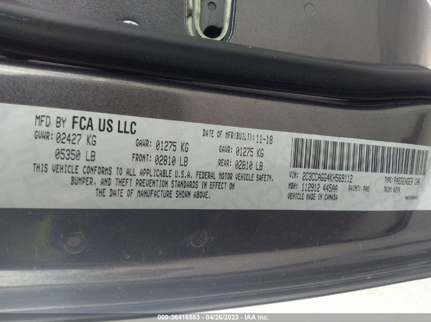 2019 CHRYSLER 300 300S - 2C3CCAGG4KH569112