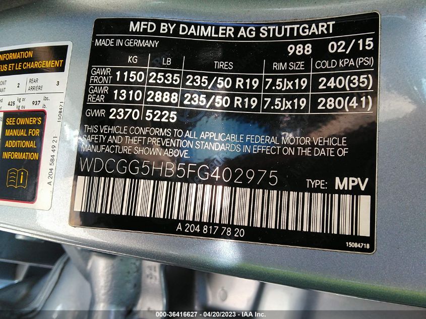 2015 MERCEDES-BENZ GLK-CLASS GLK 350 - WDCGG5HB5FG402975