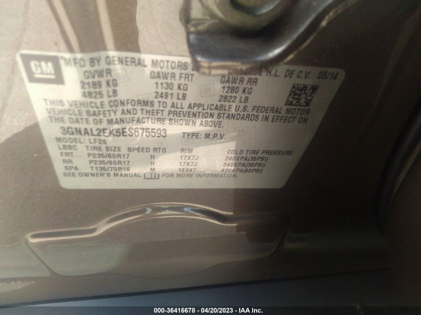 2014 CHEVROLET CAPTIVA SPORT FLEET LS - 3GNAL2EK5ES675593