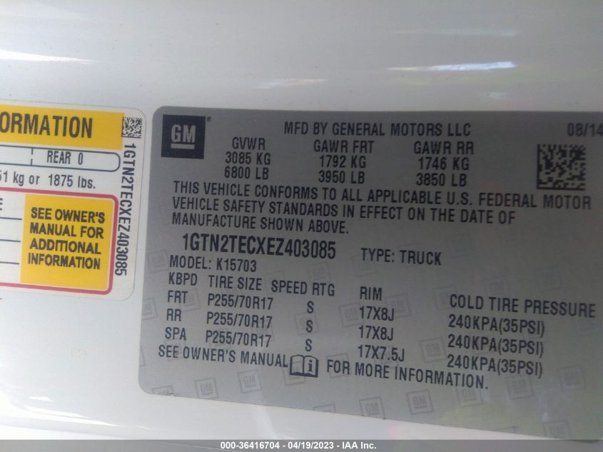 2014 GMC SIERRA 1500 - 1GTN2TECXEZ403085