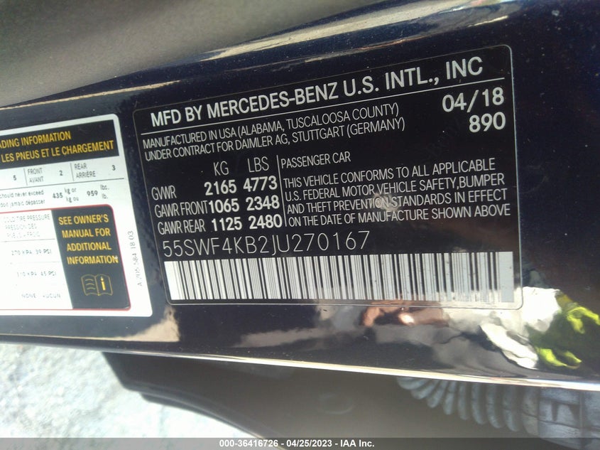 VIN 55SWF4KB2JU270167 2018 MERCEDES-BENZ C-CLASS C 300