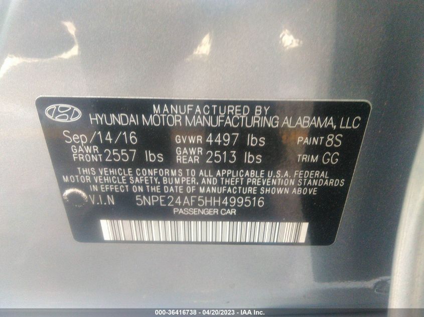 2017 HYUNDAI SONATA SE - 5NPE24AF5HH499516