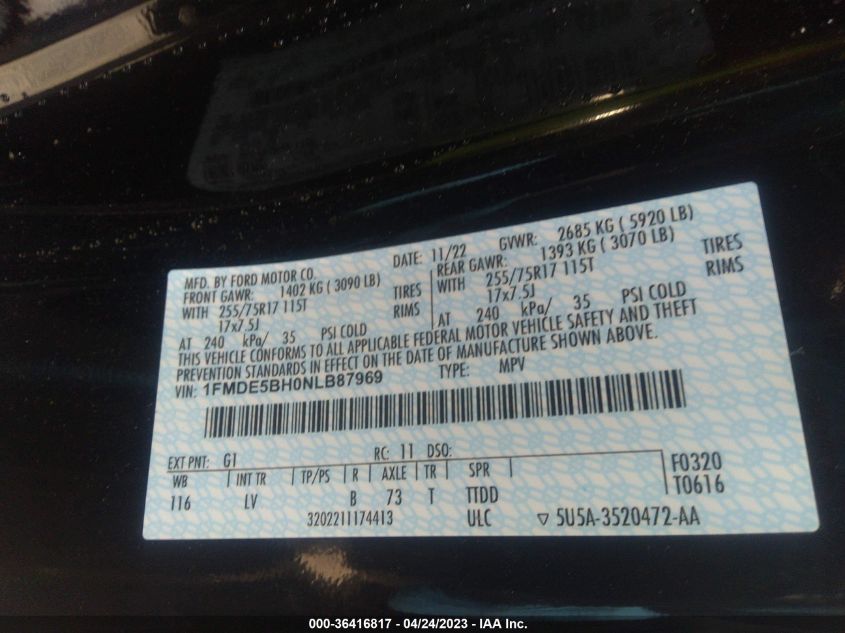 2022 FORD BRONCO BASE/BIG BEND - 1FMDE5BH0NLB87969