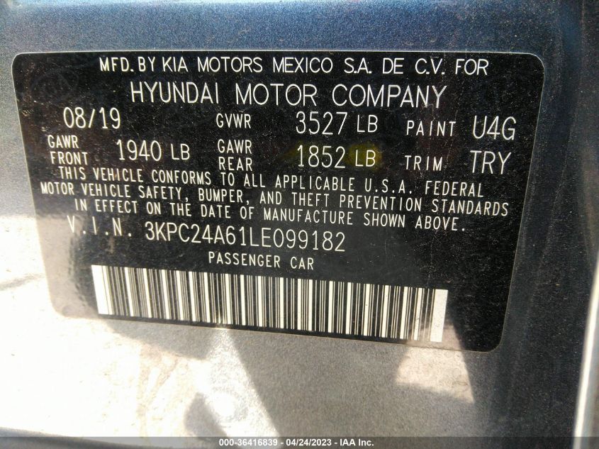 2020 HYUNDAI ACCENT SE - 3KPC24A61LE099182