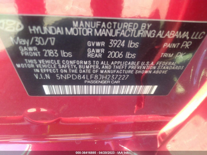 VIN 5NPD84LF8JH237227 2018 HYUNDAI ELANTRA SEL
