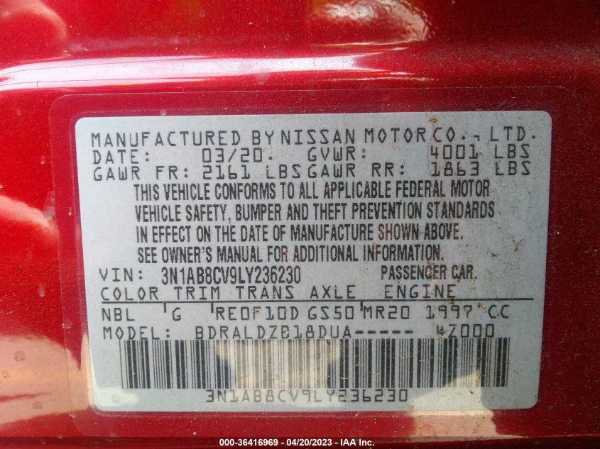 2020 NISSAN SENTRA SV - 3N1AB8CV9LY236230