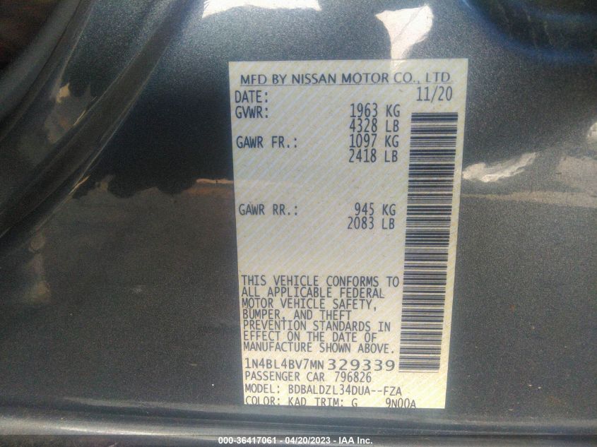 2021 NISSAN ALTIMA 2.5 S - 1N4BL4BV7MN329339