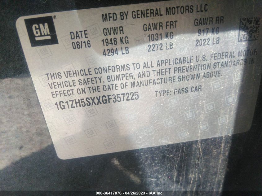 2016 CHEVROLET MALIBU PREMIER - 1G1ZH5SXXGF357225