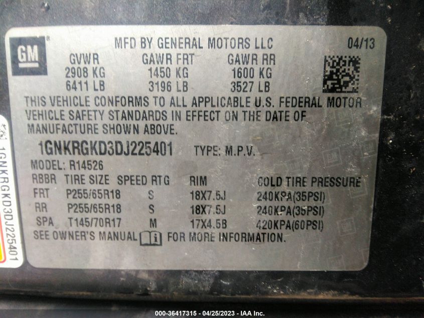 2013 CHEVROLET TRAVERSE LT - 1GNKRGKD3DJ225401