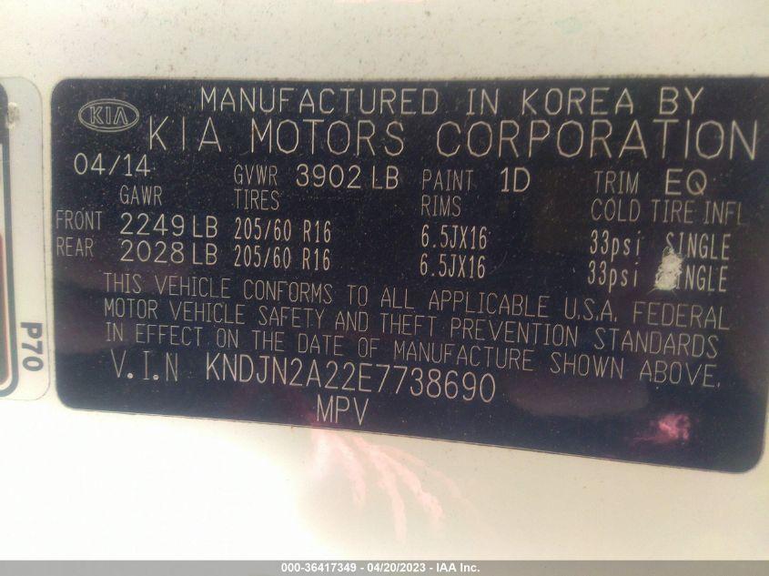 2014 KIA SOUL BASE - KNDJN2A22E7738690