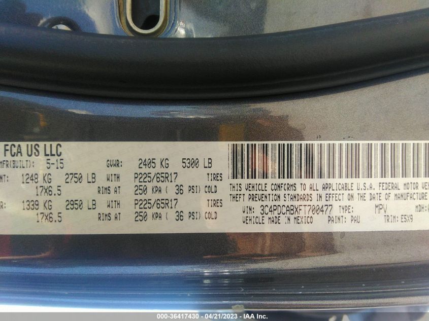 2015 DODGE JOURNEY AMERICAN VALUE PKG - 3C4PDCABXFT700477