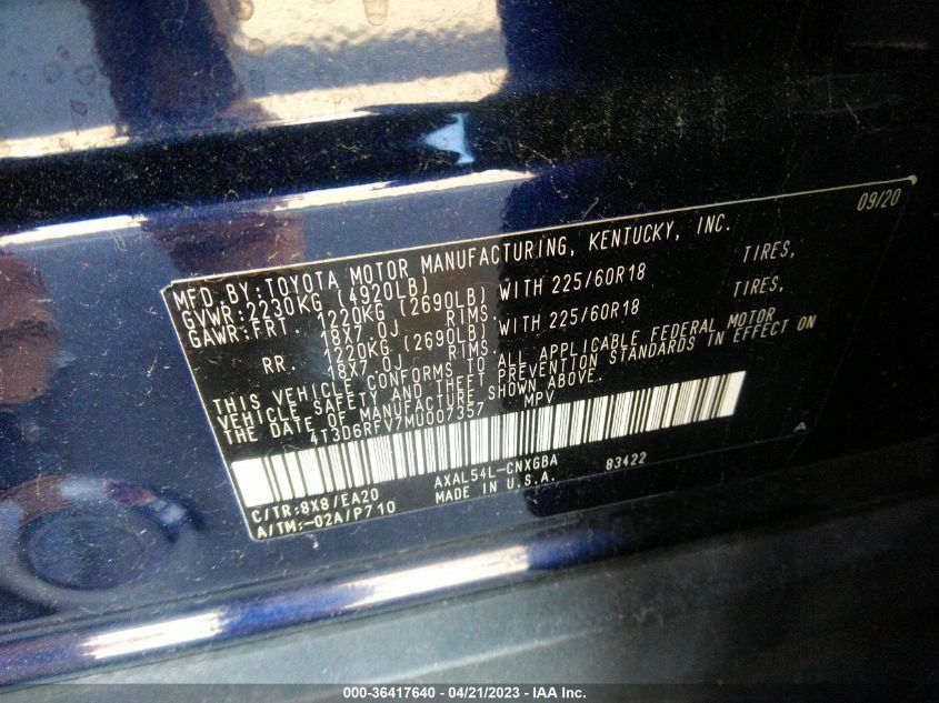 2021 TOYOTA RAV4 HYBRID LIMITED - 4T3D6RFV7MU007357