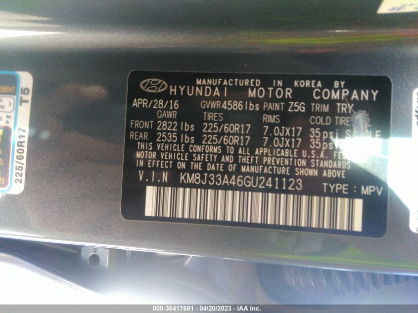 2016 HYUNDAI TUCSON SE - KM8J33A46GU241123
