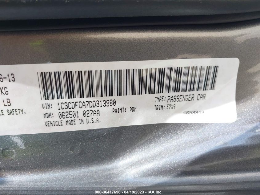 2013 DODGE DART LIMITED - 1C3CDFCA7DD313980