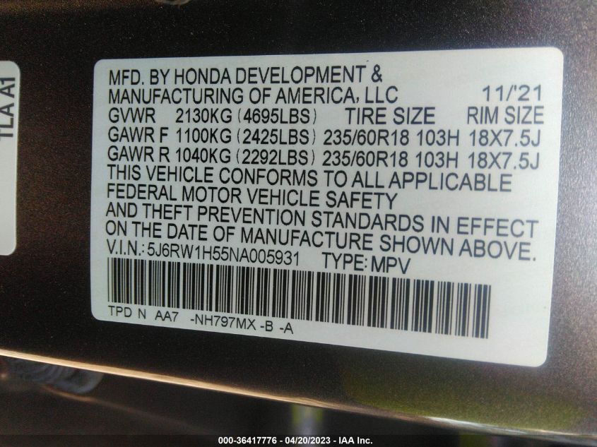 2022 HONDA CR-V EX - 5J6RW1H55NA005931