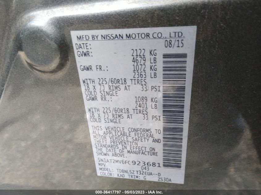 2015 NISSAN ROGUE SL - 5N1AT2MV6FC923681