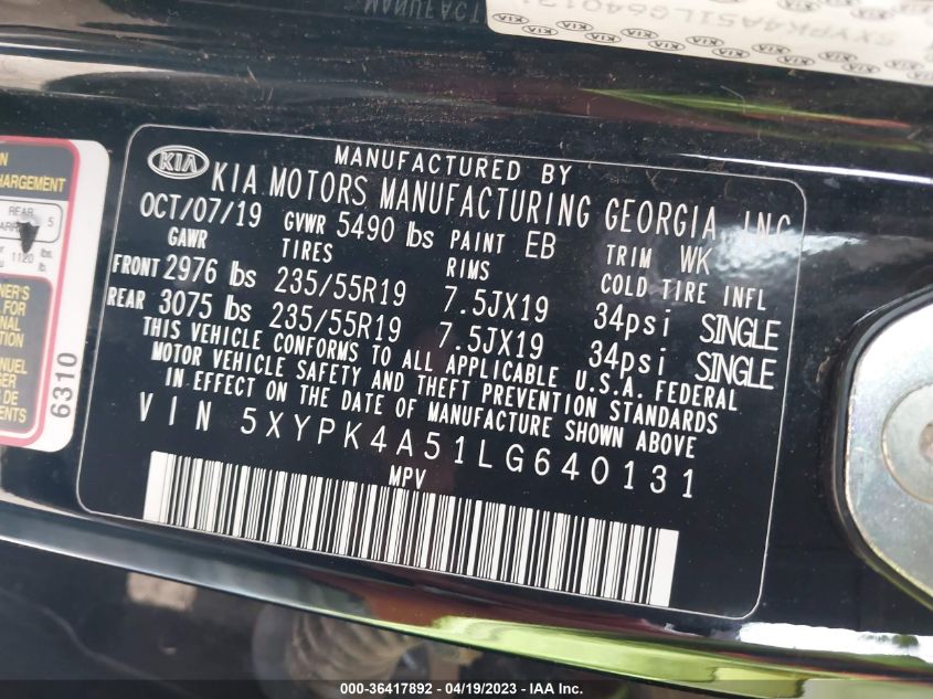 2020 KIA SORENTO SX V6 - 5XYPK4A51LG640131