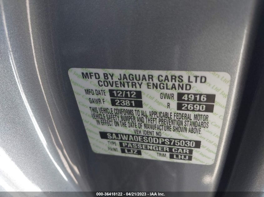 2013 JAGUAR XF I4 RWD - SAJWA0ES0DPS75030