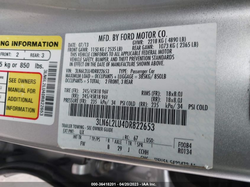 2013 LINCOLN MKZ HYBRID - 3LN6L2LU4DR822653