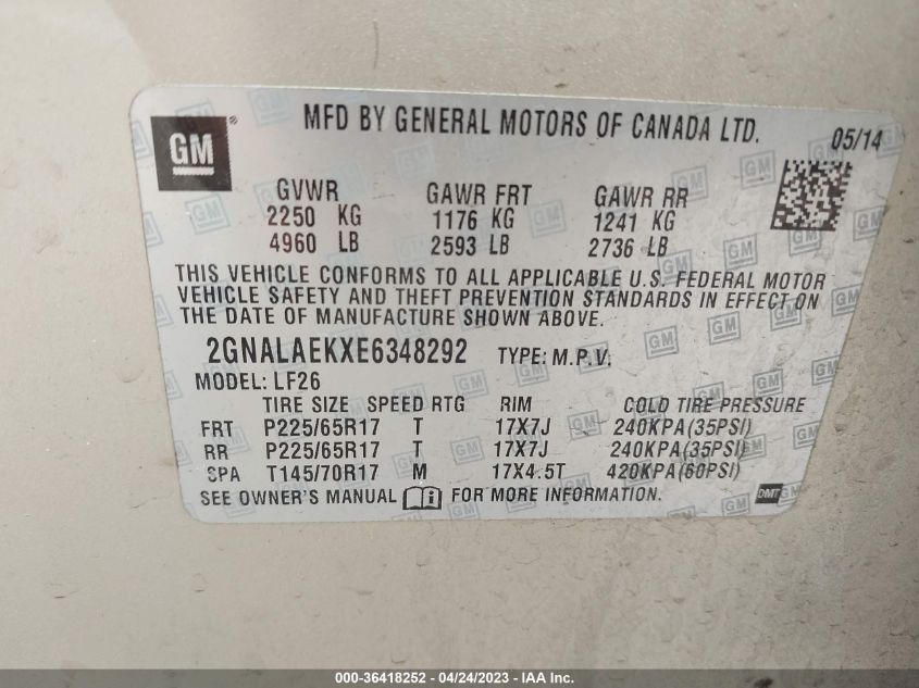 2014 CHEVROLET EQUINOX LS - 2GNALAEKXE6348292