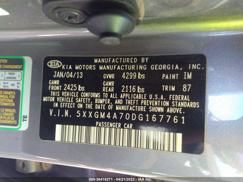2013 KIA OPTIMA LX - 5XXGM4A70DG167761