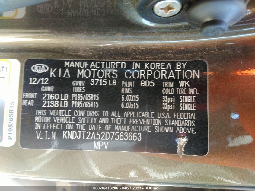 2013 KIA SOUL BASE - KNDJT2A52D7563663
