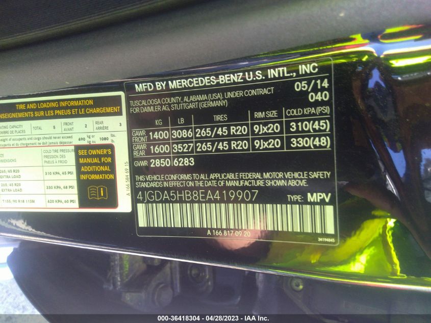 2014 MERCEDES-BENZ M-CLASS ML 350 - 4JGDA5HB8EA419907