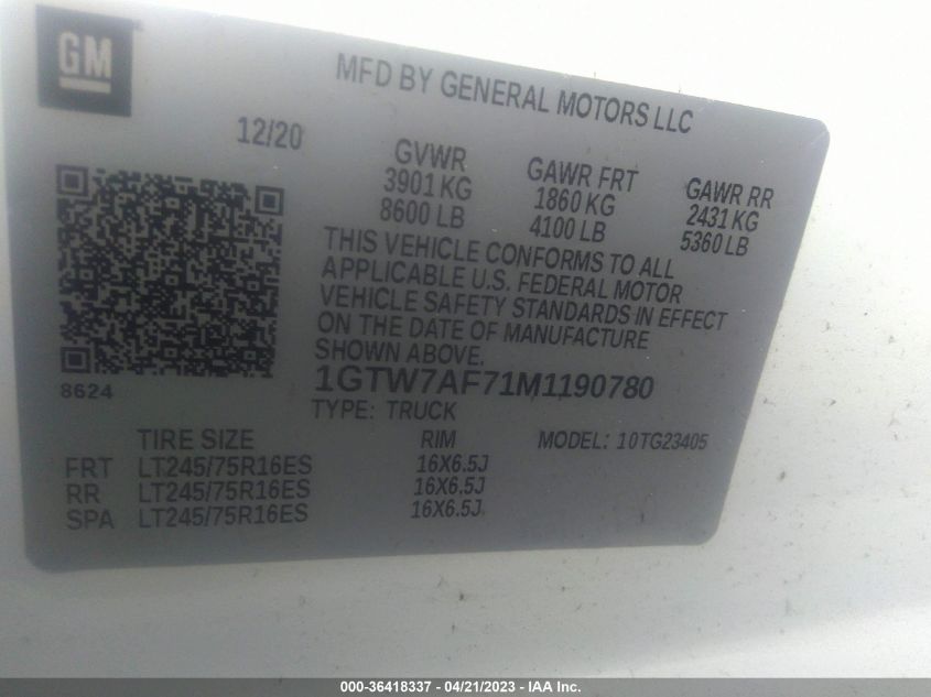 2021 GMC SAVANA CARGO VAN - 1GTW7AF71M1190780