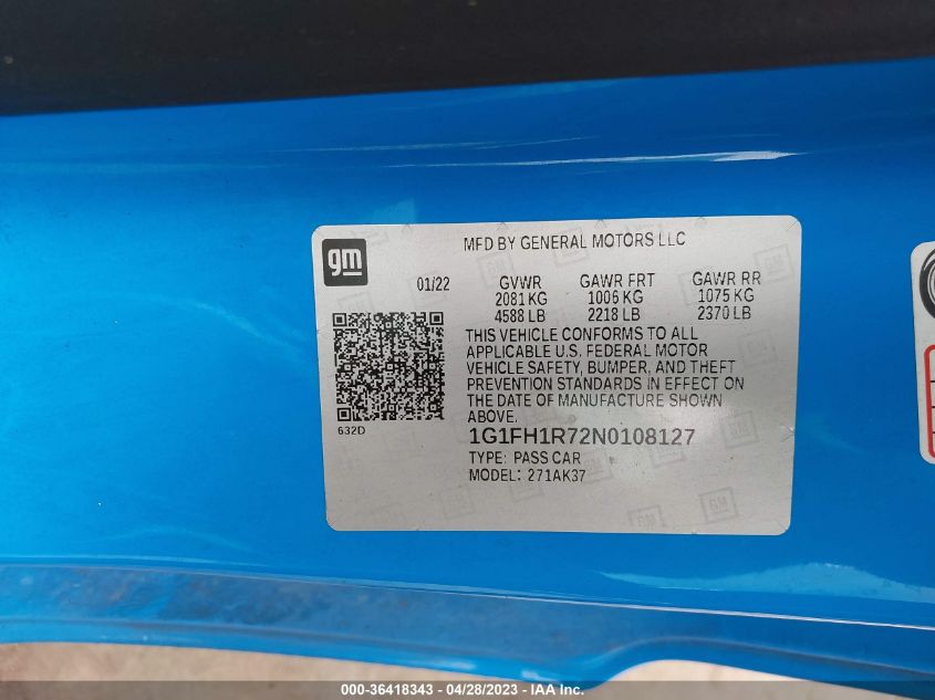 2022 CHEVROLET CAMARO 2SS - 1G1FH1R72N0108127