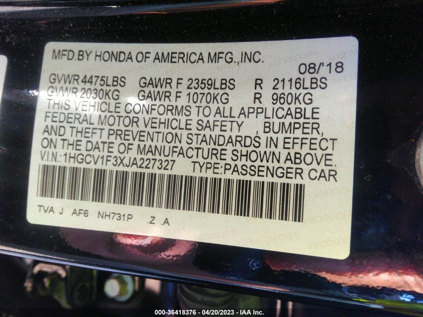 2018 HONDA ACCORD SEDAN SPORT 1.5T - 1HGCV1F3XJA227327