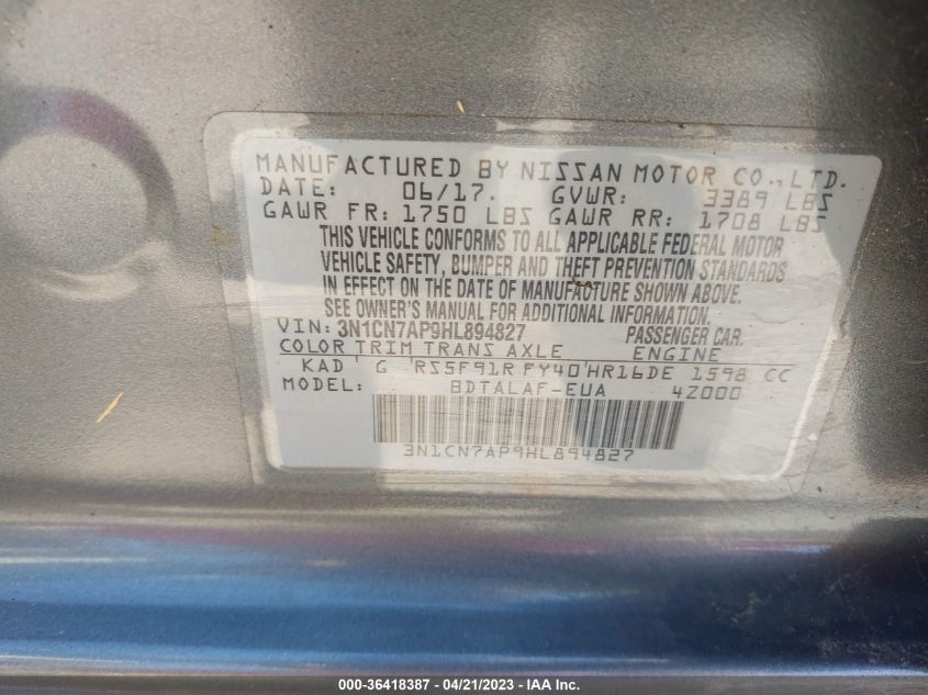 2017 NISSAN VERSA SEDAN S - 3N1CN7AP9HL894827