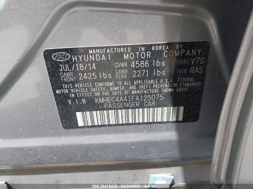 2015 HYUNDAI SONATA HYBRID LIMITED - KMHEC4A41FA125075