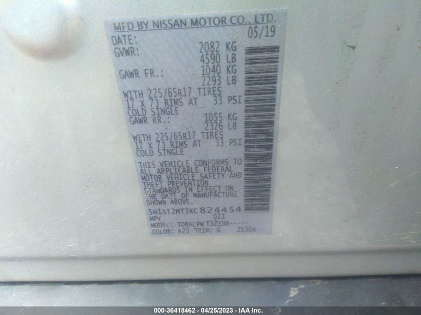 2019 NISSAN ROGUE S - 5N1AT2MT3KC824454