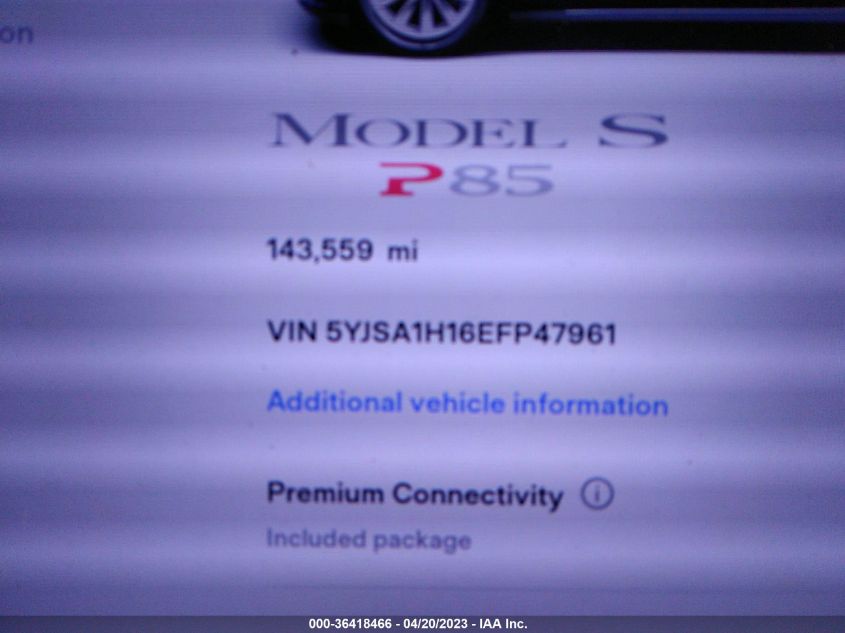 2014 TESLA MODEL S 60 KWH BATTERY/P85 - 5YJSA1H16EFP47961