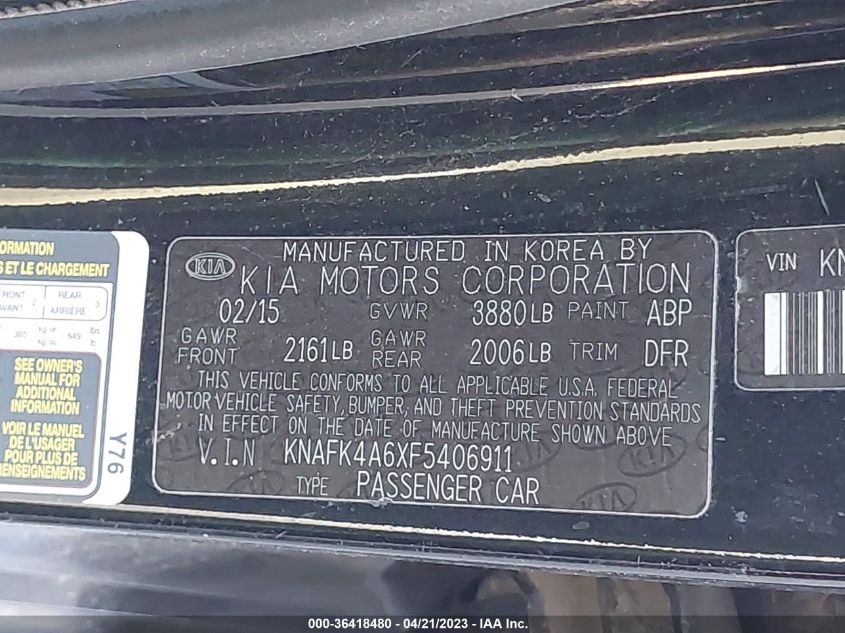 2015 KIA FORTE LX - KNAFK4A6XF5406911