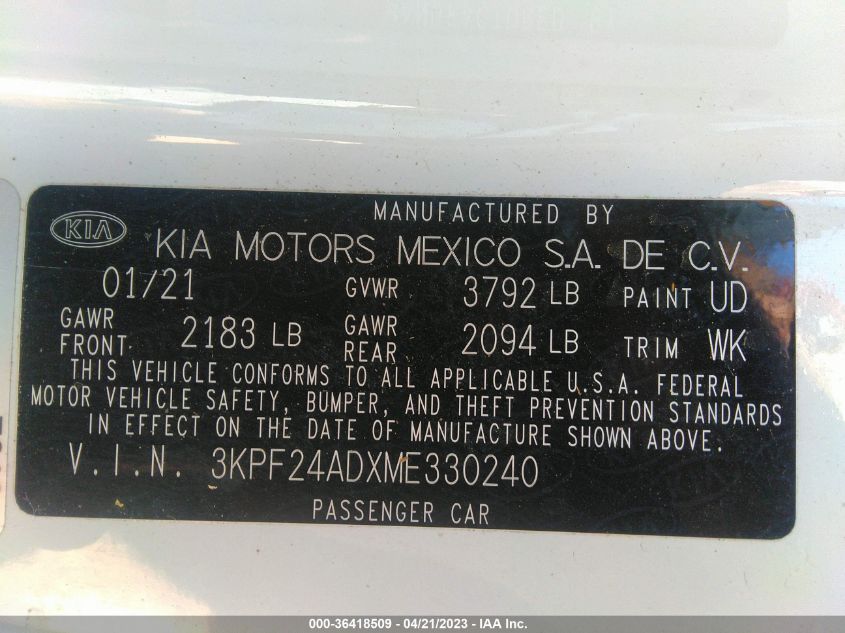 3KPF24ADXME330240 Kia Forte LXS 9