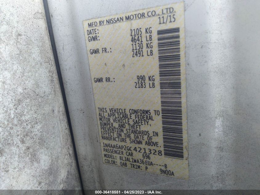 2016 NISSAN MAXIMA 3.5 SR - 1N4AA6AP2GC421328