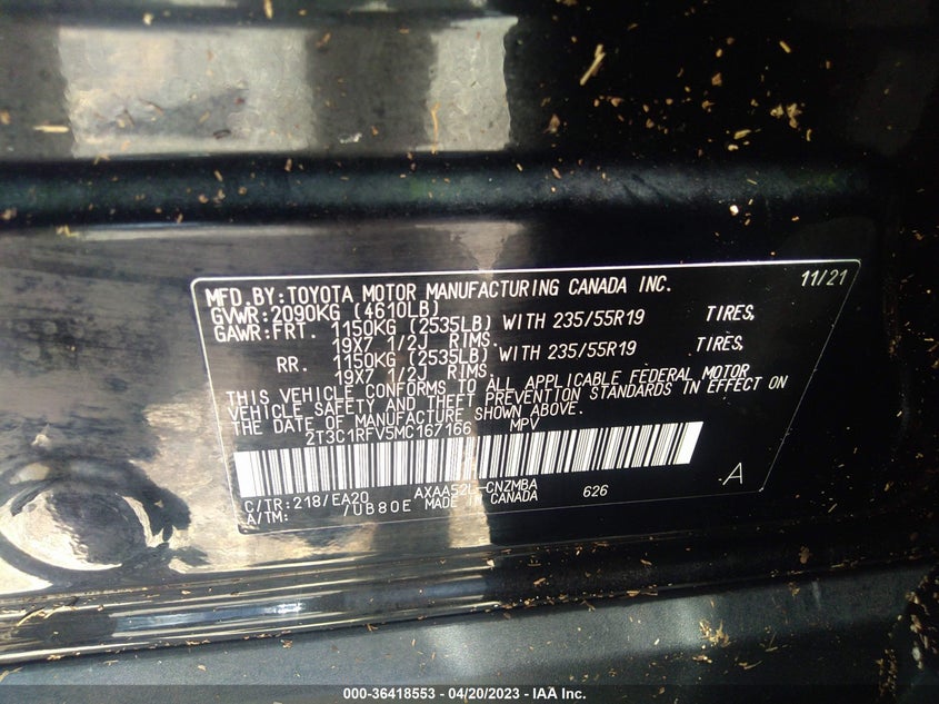 VIN 2T3C1RFV5MC167166 2021 TOYOTA RAV4 XLE PREMIUM